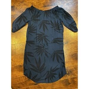 Lole deep blue/Black Leaf Print elastic neck Waist tie W/pockets dress Sz M